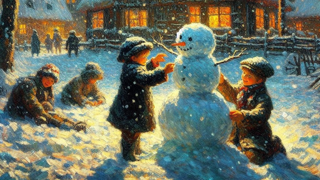 Children making a snowman