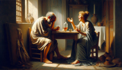 Xanthippe pleading with Socrates before his death