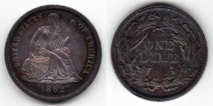 1862 Dime image