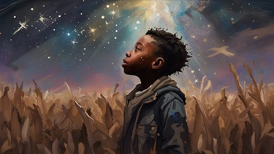Boy looking up at the stars image