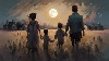 Family walking across a field