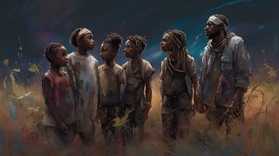 A family standing in a field image