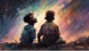 Two boys stargazing