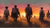 Men walking toward the sunrise