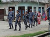 Soldiers walking down the street