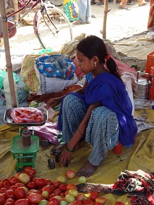 Girl weighing fruit image