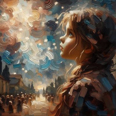 A girl looking up at the sky image