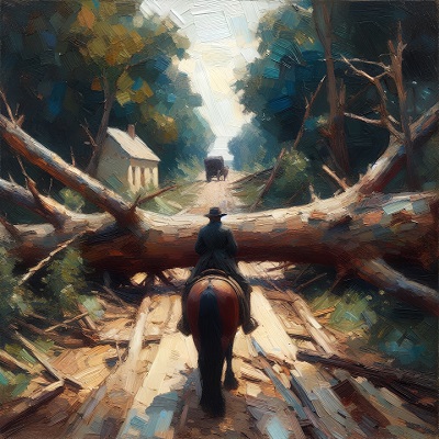 The road ahead is blocked by a fallen tree image