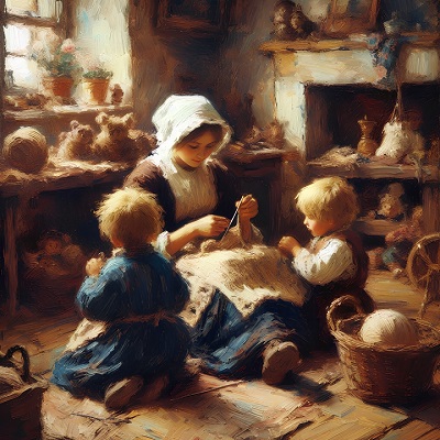 A mother making clothes for her family image