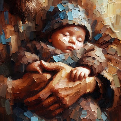 A baby in the arms of his father image