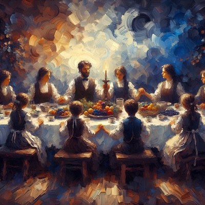 A family saying grace before their meal image