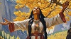 A native American woman giving thanks in Yosemite