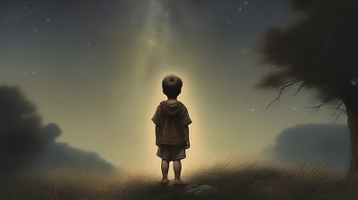 Boy looking up at the stars image