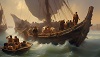 Refugees on a boat in ancient Rome